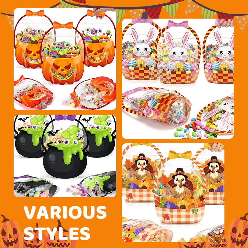 🔥Last Day 50% OFF - Fuutreo 50 Pcs/100PCS Halloween Favor Bags Transparent Pumpkin Sealed Pouches🍬