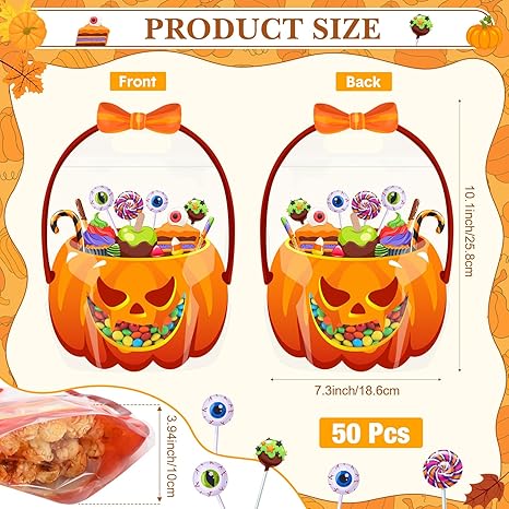 🔥Last Day 50% OFF - Fuutreo 50 Pcs/100PCS Halloween Favor Bags Transparent Pumpkin Sealed Pouches🍬