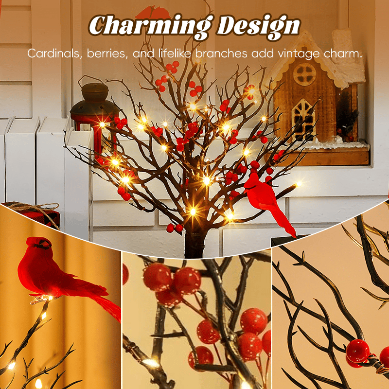 💡Vintage Glowing Cardinal Tree With Berries