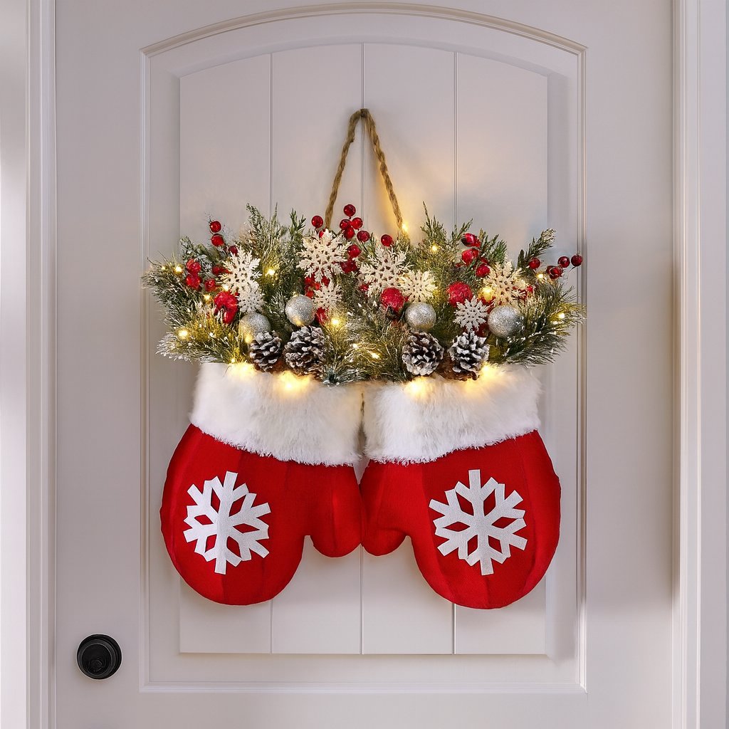 š„LAST DAY 49% OFF š„Twinkling Christmas Mitten Wreath with