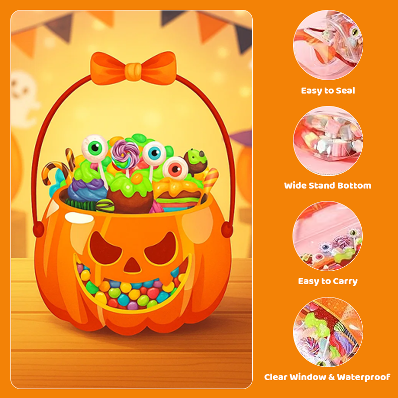 🔥Last Day 50% OFF - Fuutreo 50 Pcs/100PCS Halloween Favor Bags Transparent Pumpkin Sealed Pouches🍬