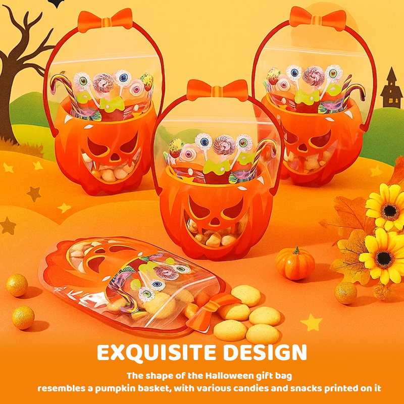 🔥Last Day 50% OFF - Fuutreo 50 Pcs/100PCS Halloween Favor Bags Transparent Pumpkin Sealed Pouches🍬