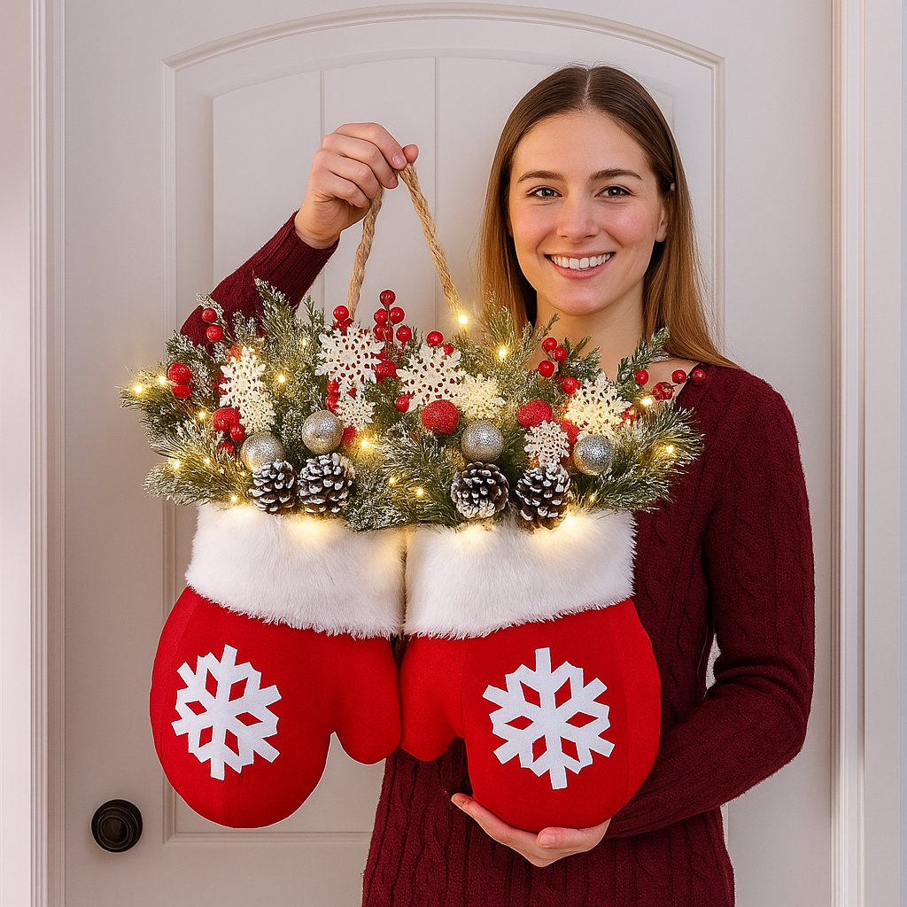 🔥LAST DAY 49% OFF 🔥Twinkling Christmas Mitten Wreath with