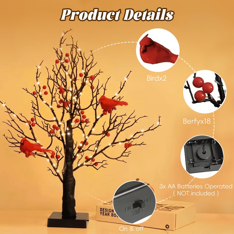 💡Vintage Glowing Cardinal Tree With Berries
