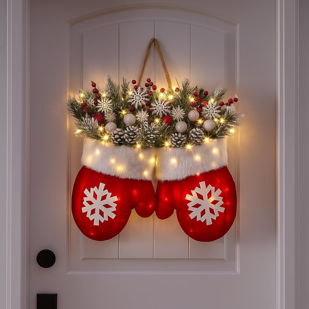 🔥LAST DAY 49% OFF 🔥Twinkling Christmas Mitten Wreath with